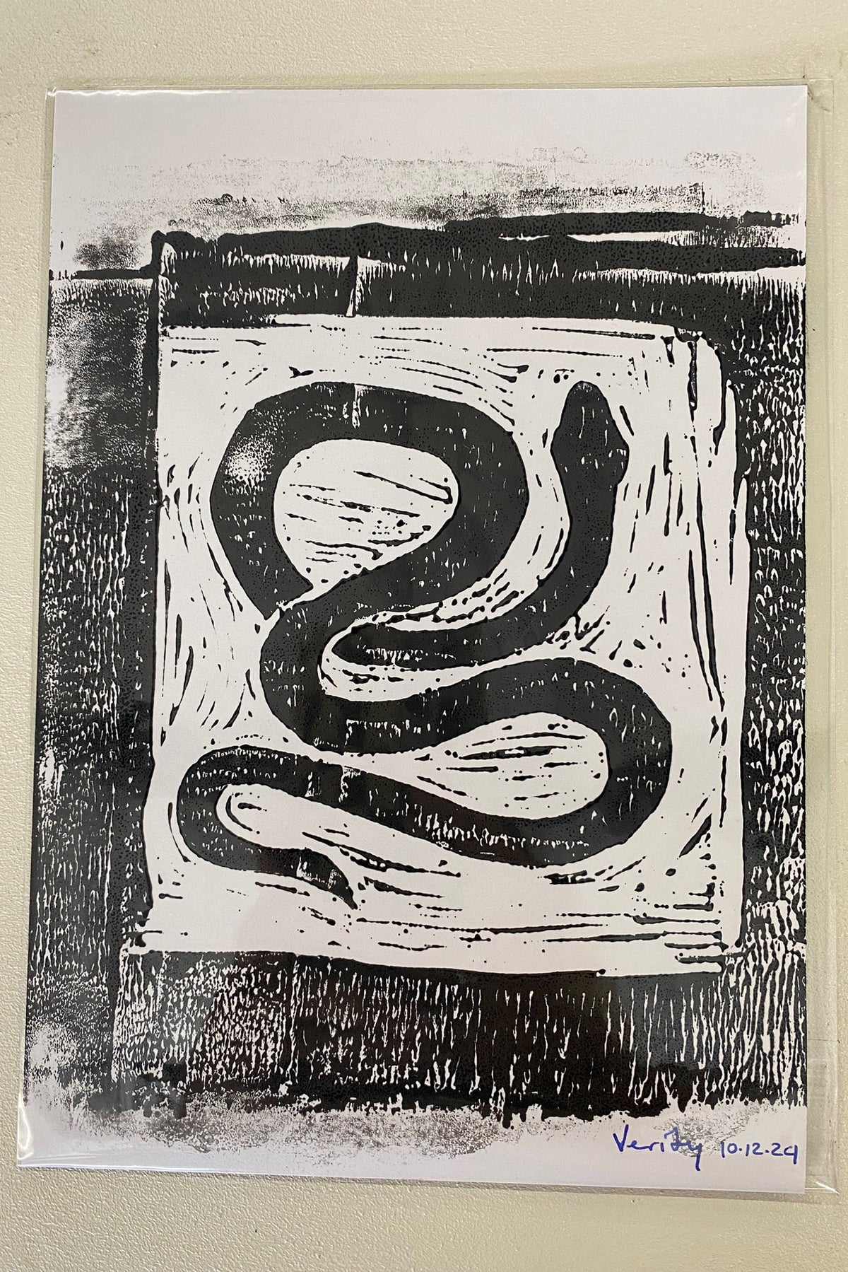 SNAKE LINOCUT ART (signed and dated)