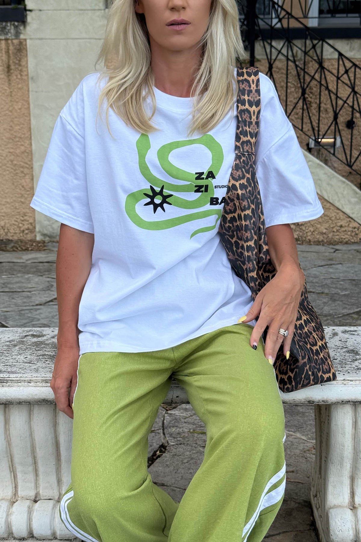 white tshirt with snake print cotton Zaziba studio mollymook beach