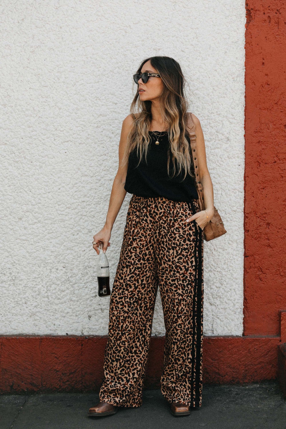 Jaya Linen Pant in Vogue animal print with 2 black side stripes by Zaziba Studio Australian fashion label