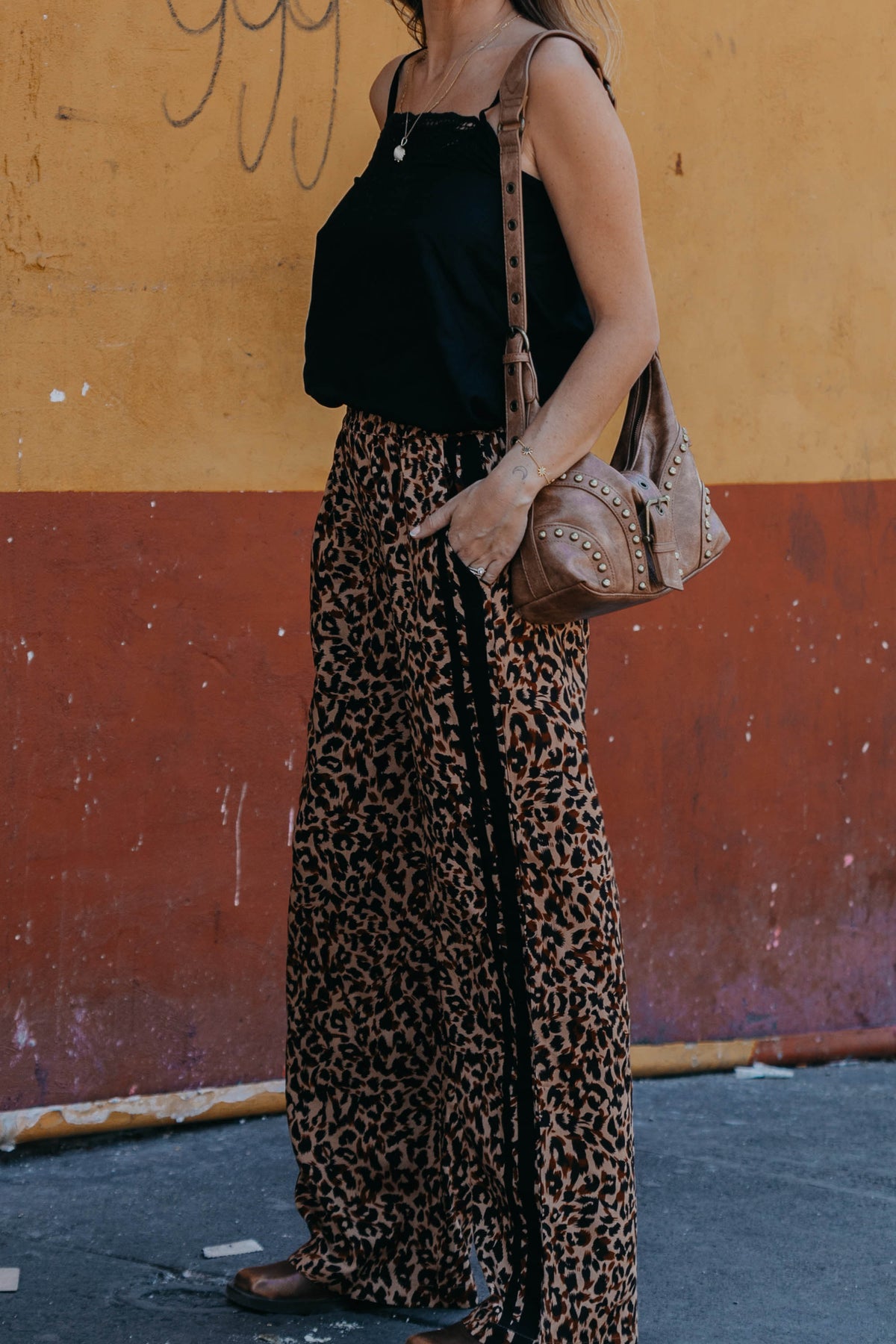 Jaya Linen Pant in Vogue animal print with 2 black side stripes by Zaziba Studio Australian fashion label