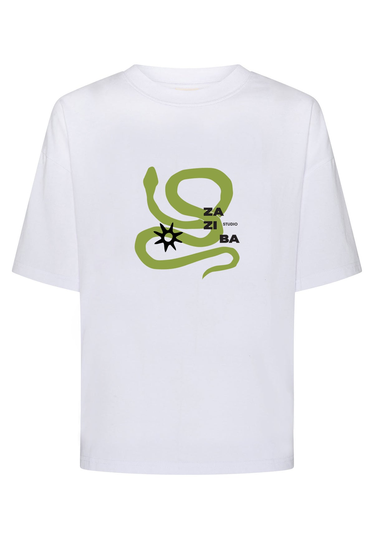 white tshirt with snake print cotton Zaziba studio mollymook beach