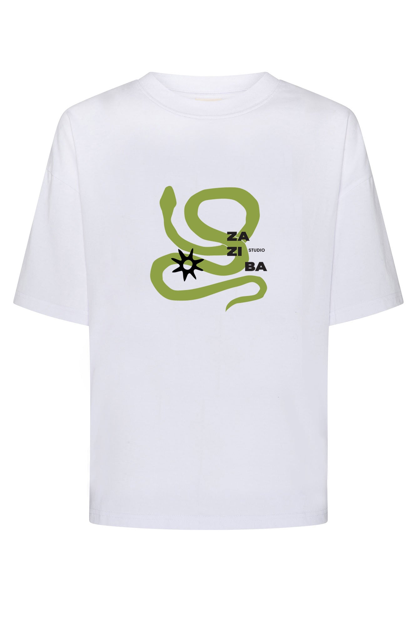 white tshirt with snake print cotton Zaziba studio mollymook beach